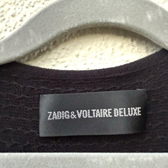 Zadig & Voltaire Dublin Deluxe Size S Black Sequined Vest Open Front Cotton - Picture 7 of 8